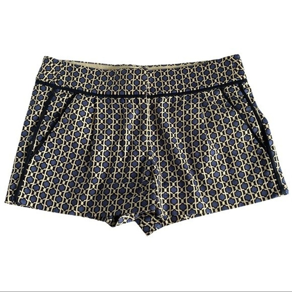 J. Crew Shorts Womens 2 Blue White Tile Print Geometric Pattern Chino Preppy